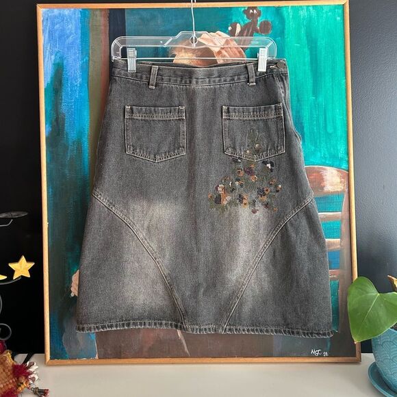Tristan & Iseut Embroidered A-Line Denim Skirt 29" M - Picture 1 of 16